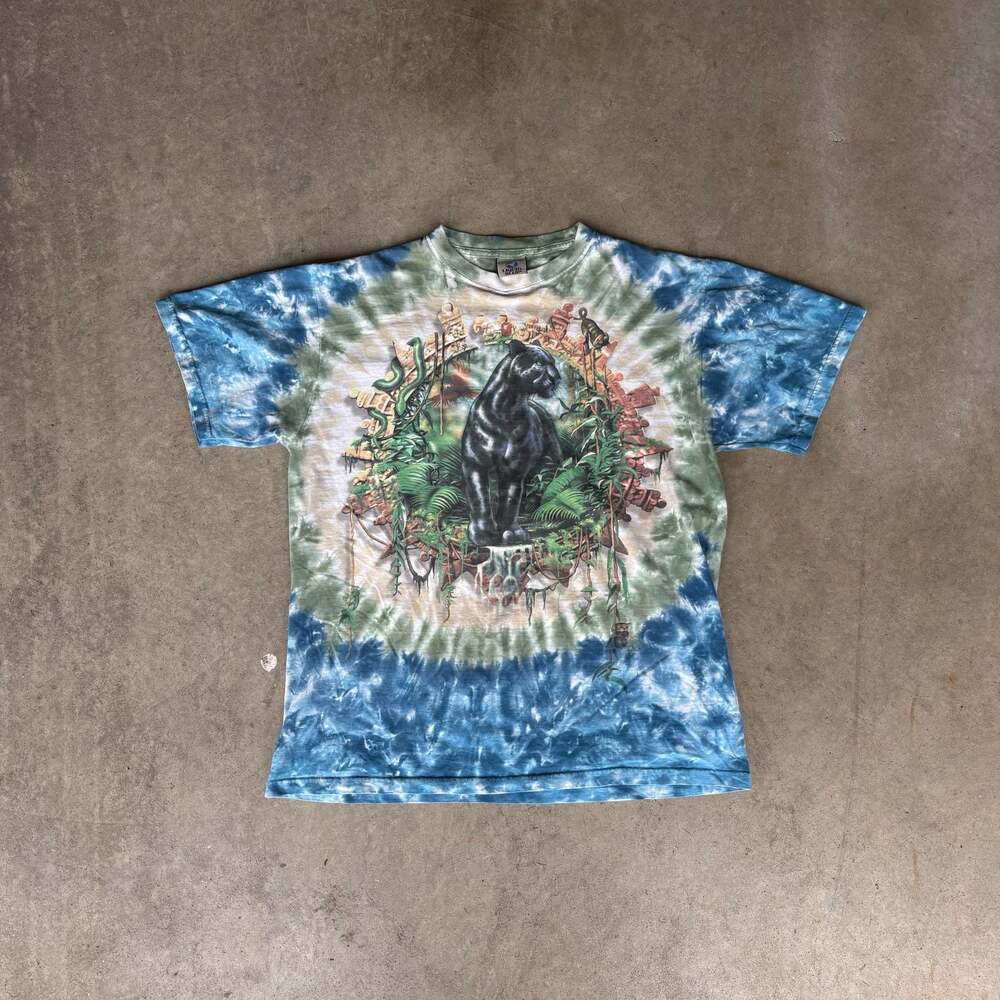 Vintage Tie-Dye BLACK PANTHER Liquid Blue 2000 T-Shirt Tee Hippie Retro